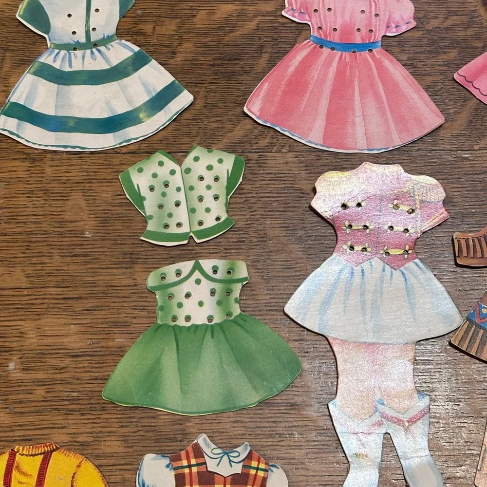 Paper Dolls with Lace-On Costumes for Little Girls Saalfield 1955 Vintage 36 pcs